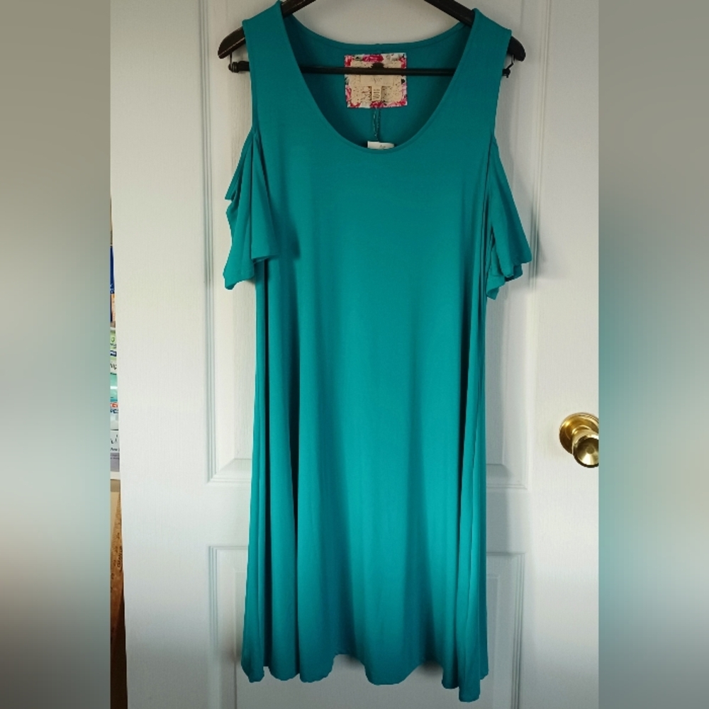 NWT CUPIO BLUSH XL COLD-SHOULDER DRESS STYLE #: H31531 COLOR: 27447AQBRZAZTNT